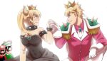  2018 animal_humanoid blonde_hair blue_eyes bowser bowsette_meme clothed clothing crossgender crown duo eyewear female hair headgear hi_res horn human humanoid koopa_humanoid luigi male male/female mammal mario mario_bros meme nintendo princess_peach ramza romantic romantic_ambiance scalie scalie_humanoid sunglasses super_crown 