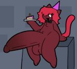  anthro atlas_(atlashasbignuts) balls big_balls big_penis birthday birthday_cake birthday_hat cake dessert felid feline food genitals grape_ad hi_res huge_balls huge_penis hyper hyper_balls hyper_genitalia hyper_penis male mammal penis sitting solo 