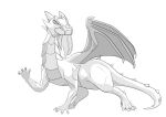  2020 ambiguous_gender clawed_fingers dragon dragon_tail dragon_wings feral greyscale hi_res line_art mferite monochrome not_furry solo spiked_tail spikes spikes_(anatomy) wyvern 