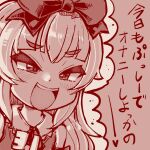  1girl 3.1-tan :d blush bow collar commentary_request frilled_collar frills hair_bow half-closed_eyes long_hair monochrome number_print open_mouth os-tan smile solo teeth thick_eyebrows torotei translation_request upper_body upper_teeth_only 