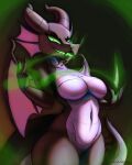 2023 4:5 anthro anthrofied big_breasts breasts digital_media_(artwork) digital_painting_(artwork) disney dragon featureless_breasts female glowing glowing_eyes green_eyes hi_res horn looking_at_viewer maleficent membrane_(anatomy) membranous_wings navel paradoxing scalie signature sleeping_beauty_(1959) smile solo tail thick_thighs wide_hips wings 