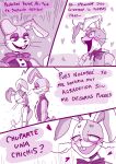  &lt;3 anthro blush bow_accessory buckteeth clothing comic dialogue duo female five_nights_at_freddy&#039;s glitchtrap happy hi_res lagomorph leporid male mammal rabbit renita_reed scottgames scut_tail short_tail simple_background spanish_text speech_bubble sweater tail teeth text topwear vanny_(fnaf) whiskers white_background 
