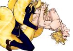  2boys birthmark blonde_hair brown_footwear cloaca completely_nude cuntboy cuntboy_with_male dio_brando earrings fangs father_and_son formal full_body giorno_giovanna grabbing grabbing_another&#039;s_hair highres huang_lia incest interspecies jewelry joestar_birthmark jojo_no_kimyou_na_bouken lamia_boy licking long_sleeves looking_to_the_side male_focus manboobs medium_hair monster_boy monsterification multiple_boys muscular muscular_male nipples nude open_mouth pectoral_grab pussy_juice scales scar scar_on_neck sex short_hair simple_background stardust_crusaders suit vaginal vento_aureo white_background yaoi yellow_lips yellow_scales 