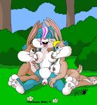  anthro binky_bunny_(rutwell) blonde_hair blood blue_body blue_eyes blue_fur bodily_fluids breasts brown_body brown_fur clitoris eyes_closed female female/female forest fur genital_fluids genitals group hair joy_bunny kthanid_(artist) lagomorph leporid male male/female mammal nipple_fetish nipple_play nipple_suck nipples nude pink_nose plant purple_hair pussy rabbit randy_rabbit rutwell_forest scut_tail short_tail shrub sucking tail tree trio 