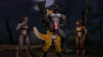  3d_(artwork) anal anal_penetration anthro balls big_balls blizzard_entertainment bodily_fluids bra breasts canid canine carrying_another clothed clothing cum digital_media_(artwork) erection female fox fur gasp genital_fluids genitals gesture group hair hands_over_mouth hi_res jewelry knot kyleroo leg_grab male male/male male_penetrated male_penetrating male_penetrating_male mammal moon muscular muscular_male nails necklace night nude open_mouth outside penetration penis petruz_(copyright) plant rock sex shocked source_filmmaker teeth thumbs_up tree underwear warcraft were werecanid werecanine werewolf wolf_(petruz) worgen 