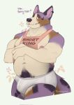  2023 anthro bodily_fluids body_hair briefs bulge canid canine canis cardigan_welsh_corgi clothing dialogue domestic_dog ear_piercing english_text fur happy_trail herding_dog hi_res male mammal midriff multicolored_body multicolored_fur nipples pastoral_dog piercing portrait purple_body purple_eyes purple_fur requesting rory_(roantiger) shirt short_stack simple_background slightly_chubby solo sweat sweatdrop tail talking_to_viewer tambangwoof tank_top text text_on_clothing text_on_shirt text_on_tank_top text_on_topwear three-quarter_portrait tighty_whities topwear underwear welsh_corgi white_background white_briefs white_clothing white_underwear 
