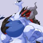  ambiguous_gender avian belly belly_grab big_belly blue_eyes blush duo feral generation_2_pokemon generation_6_pokemon hi_res legendary_pokemon lugia nintendo po_chf pokemon pokemon_(species) yveltal 