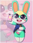  &lt;3 animal_crossing animal_genitalia animal_penis anthro balls blonde_hair blush bottomless buckteeth clothed clothing clothing_lift english_text genitals green_body hair jomokin lagomorph leporid male mammal navel nintendo open_mouth orange_nose paws penis phone rabbit rabbit_ears red_penis sasha_(animal_crossing) solo teeth text 