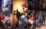  armor armored_boots battle blue_eyes boots breasts gloves hair_over_one_eye headless high_heels highres horse knight large_breasts long_hair monster original ponytail red_hair shield sword uns_(sdsxsoverlord) weapon 