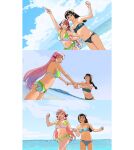  akashi_(kancolle) beach bikini black_hair blue_bikini blue_sky blunt_tresses braid breasts cloud cowboy_shot day dutch_angle green_eyes hair_ribbon highres horizon kantai_collection long_hair low_twintails ocean official_alternate_costume ojipon ooyodo_(kancolle) outdoors pink_hair plaid plaid_bikini ribbon semi-rimless_eyewear sky small_breasts swimsuit tress_ribbon twin_braids twintails under-rim_eyewear 