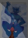 3:4 4_toes 5_fingers anthro barefoot bear bed big_penis blue_body blue_fur blue_hair bodily_fluids brown_body canid canine canis clothing cum cum_on_bed cum_on_body cum_on_chest cum_on_penis domestic_cat domestic_dog duo ears_up ejaculating_cum ejaculation fanartist fangs feet felid feline felis fingers first_person_view foot_fetish foot_focus foot_play footjob fur furniture genital_fluids genitals green_eyes grey_background hair humanoid hybrid inhaling lights lightsongfox male male/male mammal monsuilar monsuilar_(character) muscular muscular_male nude orgasm orgasm_face penis pillow pov_footjob sex shaded shadow simple_background smile steam sweat sweatdrop sweater teeth toejob toes topwear two-footed_footjob wrinkled_skin wrinkles wrinkles_in_clothes 