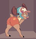 anthro antlers bulge butt capreoline cchilab clothed clothing deer digital_media_(artwork) fur hat headgear headwear hi_res horn looking_at_viewer looking_back male mammal one_piece reindeer solo tongue tongue_out tony_tony_chopper 