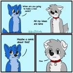  2020 anthro black_nose blue_body blue_ears blue_fur blue_hair blue_tail broitscody canid canine canis chest_tuft cody_(broitscody) collar comic dialogue duo floppy_ears fur grey_body grey_fur grey_hair grey_tail hair hi_res logan_(broitslogan) looking_at_another male mammal monotone_ears monotone_hair multicolored_body multicolored_fur tail tuft two_tone_body two_tone_fur two_tone_tail watermark white_body white_ears white_fur white_tail wolf 