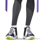  1girl black_leggings blue_archive chinese_commentary close-up commentary cross-laced_footwear facing_viewer footwear_focus highres leggings legs making-of_available shadow shoelaces shoes simple_background sneakers solo sumire_(blue_archive) white_background 