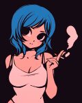  1girl bare_shoulders between_fingers black_background black_eyes blue_hair breasts cigarette cleavage collarbone copyright_request head_tilt holding holding_cigarette looking_at_viewer medium_breasts moshimoshibe short_hair simple_background smoke solo tank_top upper_body white_tank_top 