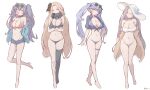  1006kbps 4girls absurdres azur_lane bikini black_bikini blue_bikini blue_eyes breasts bunker_hill_(azur_lane) essex_(azur_lane) hat highres intrepid_(azur_lane) large_breasts long_hair midriff multiple_girls shangri-la_(azur_lane) sunglasses swimsuit thighs 