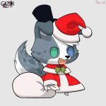  anthro canid canine canis christmas clothing digital_media_(artwork) domestic_dog fur gazuki hat headgear headwear hi_res holidays male male/male mammal meme meme_clothing padoru simple_background solo spots suit 