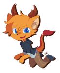  2019 ambiguous_gender anthro biped blue_eyes brown_clothing brown_horn cel_shading clothing dragon drop_shadow fangs fur furred_dragon grey_clothing hair horn multicolored_ears open_mouth orange_body orange_ears orange_fur orange_hair orange_tail paws red_tail riko_sakari_(character) shaded solo tail tail_tuft tan_ears teeth tuft two_tone_ears yonkagor 