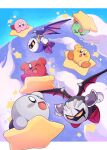  &gt;_&lt; &gt;_o :d :o ;d arm_up armor armored_boots arms_up artist_name black_wings blue_sky blush blush_stickers boots closed_eyes closed_mouth commentary_request cracked_mask dark_meta_knight day flying gloves kirby kirby_(series) letterboxed looking_at_another lying mask meta_knight midooka_(o_k_k) no_humans on_stomach one_eye_closed open_mouth pauldrons purple_footwear purple_wings red_footwear riding shadow_kirby shoulder_armor sitting sky smile sparkle spiked_wings spikes standing star_(symbol) twitter_username v-shaped_eyebrows warp_star watermark waving white_gloves wings yellow_eyes 