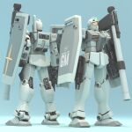  3d absurdres bazooka_(gundam) beam_rifle blender_(medium) earth_federation energy_gun english_commentary english_text gm_(mobile_suit) gundam highres logo machinery mecha mjeff mobile_suit_gundam no_humans realistic robot roundel science_fiction shield weapon 