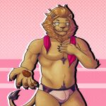  anthro body_hair clothing eyewear felid glasses haha-yea happy_trail hi_res leo_(traitors_in_salem) lion male mammal pantherine solo swimwear traitors_in_salem 