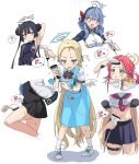  6+girls ? ako_(blue_archive) arm_up armpits barcode_scanner bell black_gloves black_hair black_shirt black_skirt blonde_hair blue_archive blue_eyes blue_hair blush bow bowtie braid breast_pocket breasts breath cable china_dress chinese_clothes closed_mouth clothes_lift coat collared_shirt double_bun dress drooling gloves grey_eyes hair_bun halo heavy_breathing highres id_card jacket kisaki_(blue_archive) kurumi_(blue_archive) large_breasts lifted_by_self long_hair miniskirt momomatang mouth_drool multiple_girls multiple_views navel neck_bell neckerchief open_mouth pocket raised_eyebrows red_hair red_neckerchief sailor_collar scrunchie shirt shirt_lift shoes skirt sleeveless sleeveless_dress small_breasts sneakers socks solo_focus sora_(blue_archive) sound_effects spoken_question_mark standing sweat sweatdrop thigh_strap thighs twintails two_side_up v-shaped_eyebrows white_coat white_footwear white_jacket white_shirt white_socks wings wrist_scrunchie yuuka_(blue_archive) yuzu_(blue_archive) 