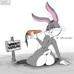  1:1 2023 4_fingers absurd_res anthro bedroom_eyes big_butt big_cheeks big_teeth bugs_bunny butt carrot carrot_dildo clothing digital_drawing_(artwork) digital_media_(artwork) digital_painting_(artwork) english_text fingers food fur fur_markings girly gloves grass grey_body grey_fur ground_sign hair half-closed_eyes handwear hi_res highlights_(coloring) holding_object hole_(pit) huge_butt improvised_dildo improvised_sex_toy lagomorph leporid long_ears looking_at_viewer looking_back looney_tunes male mammal markings multicolored_body multicolored_fur narrowed_eyes nude open_mouth pink_nose pinup plant pose rabbit seductive sexy_eyes shaded short_tail sign signature simple_background simple_coloring simple_eyes simple_shading sitting sitting_on_ground smile solo speech_bubble sweet.lemons tail teeth teeth_showing text thick_thighs tongue two_tone_body two_tone_fur two_tone_tail vegetable warner_brothers whiskers white_background white_body white_fur wide_hips 