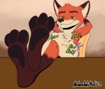  anthro belly big_belly detailed_bulges disney feet female furry hands head_first judy judy_hopps male male/female nick_(disambiguation) nick_wilde oral_vore same_size toes unwilling_prey vore zootopia 