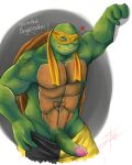  4:5 abs absurd_res anthro bakameganekko biceps genitals green_body green_skin hi_res male mask michelangelo_(tmnt) muscular muscular_anthro muscular_male pecs penis reptile scalie solo teenage_mutant_ninja_turtles teenage_mutant_ninja_turtles_(2014) turtle 