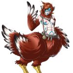  2023 abs adjatha avian avian_taur bird bird_taur black_highlights blue_lipstick blue_markings blush bodily_fluids bodypaint breasts brown_body brown_feathers brown_hair feathered_arms feathers female flask hair hi_res highlights_(coloring) lipstick looking_away makeup markings multicolored_body multicolored_feathers muscular muscular_female neck_tuft nipples nude pink_nipples simple_background small_breasts solo standing story story_in_description sweat taur trials_in_tainted_space tuft white_background white_body white_feathers winged_arms wings yellow_eyes 