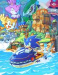  blaze_the_cat blue_eyes blue_fur captain_whisker crossed_arms dinosaur dr._eggman eggman_nega eyelashes forehead_jewel gardon_(sonic) glasses green_eyes hat highres island jet_ski johnny_(sonic) low_twintails marine_the_raccoon ocean purple_fur robot sonic_(series) sonic_rush_adventure sonic_the_hedgehog statue straw_hat twintails virtanderson volcano waving_arm windmill yellow_eyes 