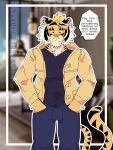  absurd_res anthro clothed clothing felid feline fur hair hi_res kagetora looking_at_viewer male mammal pantherine ramen_wolf_and_curry_tiger smile solo tail takeshi_fluffy tiger 