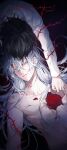  2boys bai_liu bishounen black_hair blue_eyes broken flower i_became_a_god_in_a_horror_game long_hair long_sleeves looking_at_another looking_down male_focus multiple_boys red_flower red_rose rose shirt short_hair tavel thorns upper_body white_hair white_shirt zaphylla 