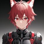  ai-generated fox_boy looking_at_viewer non-web_source red_eyes red_hair short_hair techwear 