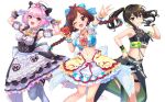  #unicus_(idolmaster) 3girls :d ;d ahoge animal_ears antenna_hair arm_up armpits bare_shoulders belt black_corset black_gloves black_hair black_shirt black_skirt blue_hair blue_ribbon blue_shirt blue_thighhighs blush bow bowtie braid breasts brown_eyes brown_hair chain cleavage cleavage_cutout clothing_cutout corset cowboy_shot crop_top cropped_shirt detached_sleeves dot_nose double_v dress earrings fake_animal_ears finger_to_mouth fishnet_thighhighs fishnets food frilled_dress frilled_skirt frills fruit gloves green_armband green_bow green_wristband grin hair_between_eyes hair_bow hair_intakes hair_ornament hair_ribbon half_gloves hand_on_own_hip hand_up hands_up highres holding holding_stuffed_toy idolmaster idolmaster_cinderella_girls idolmaster_cinderella_girls_starlight_stage jewelry kamiya_ryuu large_breasts layered_dress layered_skirt leg_up long_hair looking_at_viewer midriff mole mole_under_eye multicolored_clothes multicolored_hair multicolored_skirt multiple_girls navel necklace one_eye_closed open_mouth overskirt pink_eyes pink_hair plaid plaid_dress plaid_ribbon plaid_sleeves red_bow red_bowtie red_eyes ribbon ribbon-trimmed_gloves ribbon-trimmed_sleeves ribbon_trim ring ringorou_(idolmaster) scrunchie see-through_cleavage shirt shoes short_hair simple_background single_glove single_thighhigh skirt sleeveless sleeveless_dress smile standing standing_on_one_leg striped striped_thighhighs stuffed_toy sunazuka_akira teeth thighhighs tsujino_akari twin_braids twintails two-tone_hair v v-shaped_eyebrows w white_background white_belt white_dress white_gloves white_headdress white_ribbon white_scrunchie white_sleeves wrist_scrunchie yellow_bow yellow_bowtie yumemi_riamu zipper zipper_pull_tab 