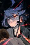  1girl absurdres baduk_dog blood blood_from_eyes bullet cyborg grey_eyes gundam gundam_suisei_no_majo highres long_hair miorine_rembran simple_background solo upper_body white_hair wince 