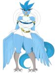  anthro armwear articuno beak big_breasts blue_body bottomwear breasts clothed clothing collar female fur generation_1_pokemon hi_res legendary_pokemon nintendo pokeball pokemon pokemon_(species) red_eyes simple_background skirt solo topwear urusee584 white_background white_body white_fur wings 