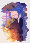  1girl animal_ear_fluff animal_ears black_kimono blonde_hair blue_archive blush breasts fireworks floral_print flower hair_flower hair_ornament hair_over_one_eye holding_fireworks japanese_clothes kanna_(blue_archive) kimono large_breasts long_hair long_sleeves looking_at_viewer notched_ear obi official_alternate_costume open_mouth ponytail sash sharp_teeth signature solo sparkler tautiki teeth very_long_hair white_flower wide_sleeves yukata 