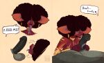  &lt;3 2022 afro anthro areye_(artist) areye_(fursona) artist_name balls big_ears big_hair big_penis black_penis blue_blush blue_tongue blush bodily_fluids brown_background brown_body brown_fur choker clothed clothing comic cum dialogue disembodied_penis duo ear_piercing ear_ring emanata english_text erection fellatio female fur genital_fluids genitals giraffid goon_(goonie_san) gradient_tongue grey_body grey_fur hair hair_over_eyes hand_on_penis hi_res humanoid_genitalia humanoid_penis inviting jewelry licking lips long_tongue lying male male/female mammal markings necklace okapi on_back open_mouth oral oral_invitation penile penis penis_lick piercing red_tongue ring_piercing sex simple_background speech_bubble striped_markings stripes teeth text thick_lips tongue tongue_around_penis tongue_out tongue_wrapped_around_penis topless urethra watermark 