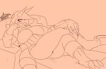  absurd_res addie_aggron aggron anthro breasts eye_makeup female furniture generation_3_pokemon hi_res inkendross intimate lying mature_female monochrome nintendo pokemon pokemon_(species) pose sofa solo 