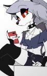  absurd_res anthro artist canid canid_demon cellphone cigarette collar demon female hellhound helluva_boss hi_res icey_(artist) looking_at_viewer loona_(helluva_boss) mammal phone red_eyes smoking solo 