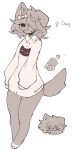  :3 anthro blush bottomless canid canine canis cat_print chibi clothed clothing domestic_dog female female_symbol feral fishbone gender_symbol hair hair_over_eye jam_(joycawn) joycawn looking_at_viewer mammal messy_hair model_sheet one_eye_obstructed oversized_shirt paws shirt shirt_only simple_background smile smirk solo symbol tail text tongue tongue_out topwear topwear_only 