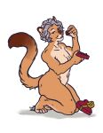  2020 anthro box_of_chocolates breasts candy chocolate cougar dessert felid feline female food fur hair mammal mature_female navel nude open_mouth scar simple_background solo tail tan_body tan_fur thetiedtigress white_background 