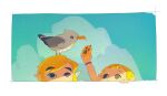  1boy 1girl animal_on_head aryll bird bird_on_head blonde_hair blue_sky border brother_and_sister cloud link lip_(lih8) on_head pointy_ears seagull siblings sky the_legend_of_zelda the_legend_of_zelda:_the_wind_waker toon_link white_border 