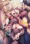  5boys abs after_fellatio artist_name bakugou_katsuki bare_pectorals black_pants black_shirt black_tank_top blonde_hair boku_no_hero_academia bottomless clothes_lift clothes_pull cum cum_in_mouth cum_on_tongue electricity erection facial fire grey_background heart highres kaminari_denki kirishima_eijirou large_pectorals male_focus male_pubic_hair midoriya_izuku multiple_boys muscular muscular_male naked_shirt navel nipples open_mouth pants pants_pull pectorals penis pubic_hair red_eyes shirt short_hair simple_background spiked_hair tank_top testicles todoroki_shouto tongue tongue_out tsaosu0607 veins veiny_penis white_shirt yaoi yellow_shirt 