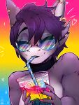  &lt;3 3:4 absurd_res anthro beverage blaxat bodypaint bubble_tea choker container cup drinking drinking_straw ear_piercing ear_ring eyes_closed face_paint facial_fin female fish glass gradient_background grey_body grey_scales hair hi_res jewelry lgbt_history_month lgbt_pride lips marine necklace pansexual_pride_colors piercing pride_colors purple_hair ring_piercing scales shark simple_background smile solo sparkles thick_bottom_lip tinted_glasses tuft 