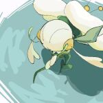  blue_background closed_eyes commentary floette floette_(white) flower from_above full_body holding holding_flower no_humans pokemon pokemon_(creature) sketch solo takashi_(pixiv_80298118) u_u water white_flower 