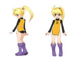  1girl ass black_eyes black_panties blonde_hair blush chiwino dress full_body long_hair looking_at_viewer open_mouth panties pokemon pokemon_adventures ponytail simple_background smile solo underwear white_background yellow_(pokemon) 