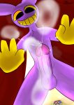  absurd_res big_penis bodily_fluids bunny_ears_(disambiguation) clothing cum cum_on_body cumshot dblack ejaculation genital_fluids genitals gloves handwear hi_res male male/male penis purple_body purple_penis smile solo vein veiny_penis yellow_eyes yellow_mouth 