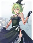  1girl adapted_costume black_headwear commentary dress ghost_tail green_dress green_eyes green_hair hair_between_eyes hat highres looking_at_viewer open_mouth pygrenix short_sleeves soga_no_tojiko solo tate_eboshi touhou 
